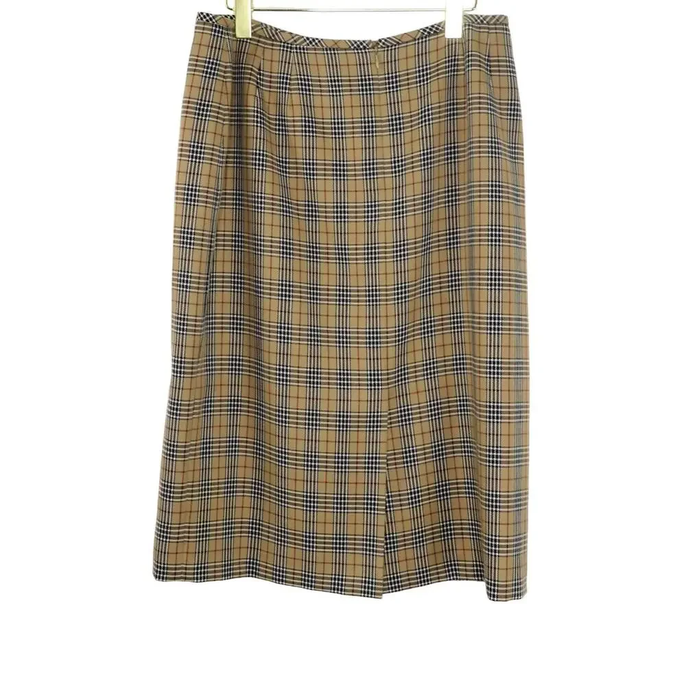 90s Vintage Le Suit Tan Black & Red Plaid High Rise A-Line Pencil Skirt Size 14